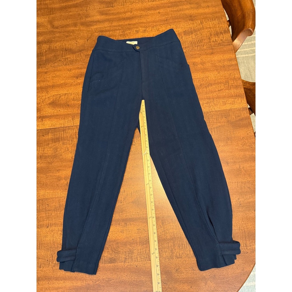 Maeve Anthropologie Pants Womens 4 Navy Blue Herringbone Ankle Button Cuff